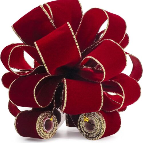 Red Wine Velvet Christmas Tree Topper Bow 11" with 4 Ribbon Streamers x 3 Yards Long Each