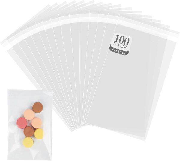 100 Pack 4x6 Clear Treat Bags Self Sealing Cellophane Bags 1