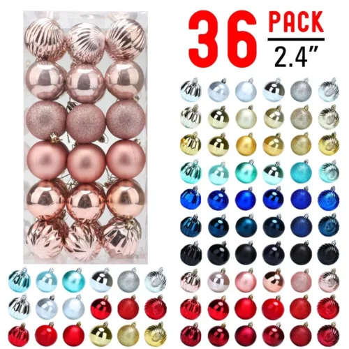 36pcs Christmas Glitter Ball 2.4in Ornaments Xmas Tree Balls Hanging Party Decor
