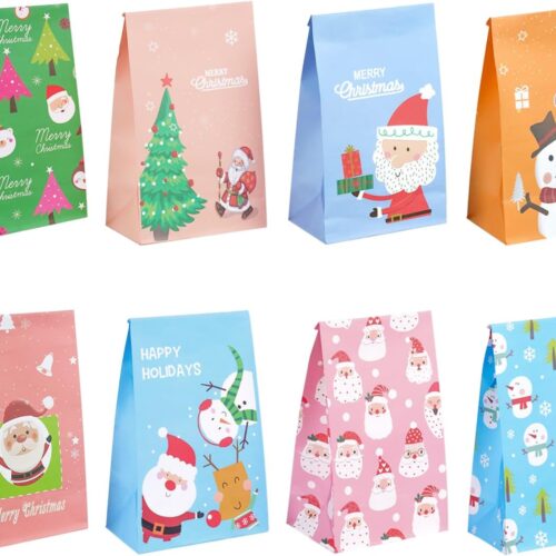 1 24 ct Christmas Treat Bag, Small Xmas Gift for Goodie Wrap, Christmas Party Favor 9"