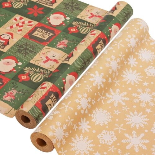 1 2 Rolls Christmas Wrapping Paper - 17 Inch × 49.2 Feet Per Roll