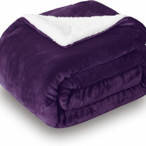 Sherpa Fleece Throw Blanket, Double-Sided Super Soft Luxurious Plush Blanket Throw Size, Aubergine, 50x60 inches