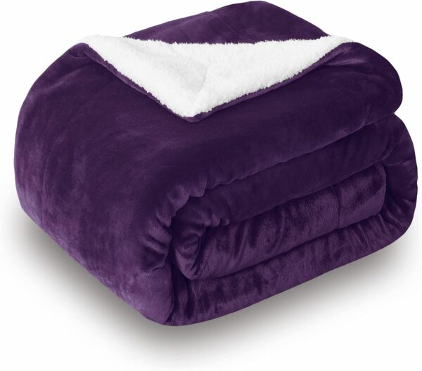 Sherpa Fleece Throw Blanket, Double-Sided Super Soft Luxurious Plush Blanket Throw Size, Aubergine, 50x60 inches 1