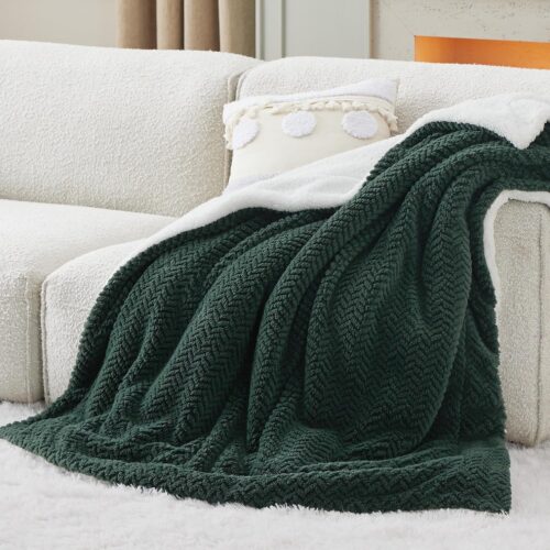 Sherpa Throw Blanket for Couch, Herringbone Fleece Thick Warm Blanket, 50x60 Inches