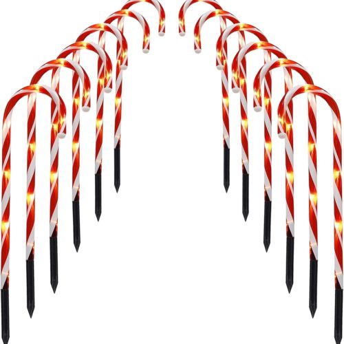 1 12 Pack 16" Christmas Candy Cane Pathway Markers with 72 Warm White Lights