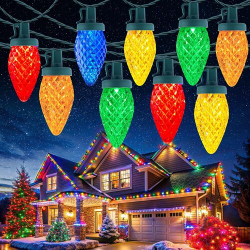 1 C9 Christmas Lights Outdoor, 114 Feet 150 LED C9 String Lights with Timer & 8 Light Modes