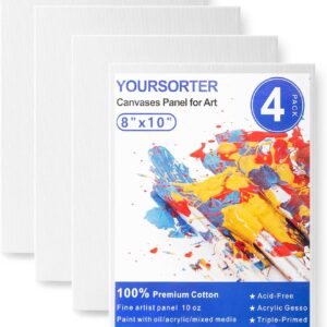 Canvas Boards 4 Pack, 8x10inch Blank Canvases for Painting