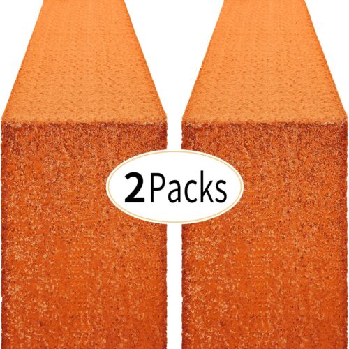 1 2 Packs 12 x 72 inches Orange Sequin Table Runner