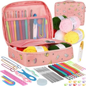 59pcs Crochet Starter Kit, Ergonomic Crochet Hooks 2.0-6.0 mm, Lace Steel Needles 0.6-1.9 mm