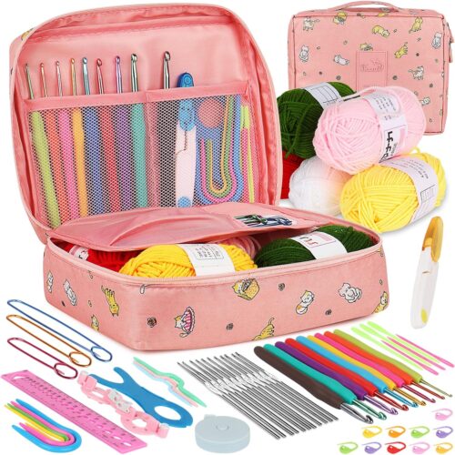 1 59pcs Crochet Starter Kit, Ergonomic Crochet Hooks 2.0-6.0 mm, Lace Steel Needles 0.6-1.9 mm