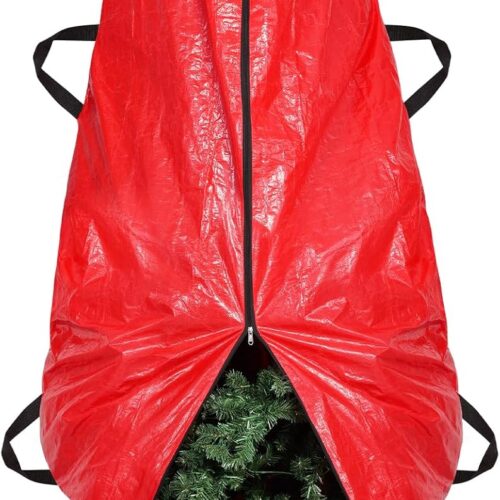 1 Upright Christmas Tree Storage Bag, 7.5 ft Tear Resistant with 4 Reinforced Handles for Xmas Holiday (Red)