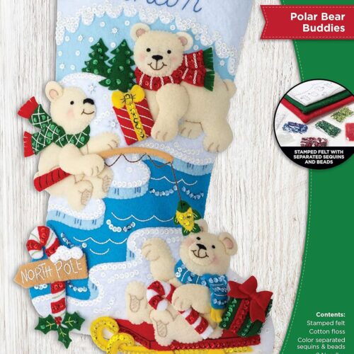 1 Felt Applique 18" Stocking Making Kit, Polar Bear Buddies