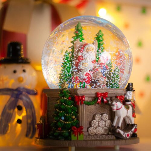 1 Santa Claus Christmas Tree Water Snow Globes with 7 Colos Light Change Music Box Home Christmas Decor for Kids 6.8 Inch 2024 New
