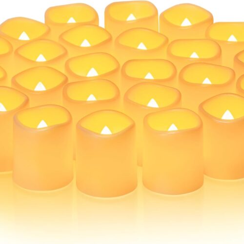 24Pack Flickering Flameless Votive Candles, 200+Hour Long Lasting Electric Fake Candles (Battery Included)