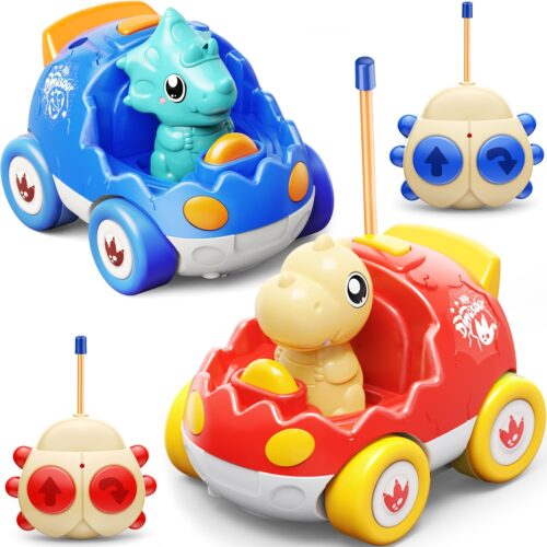 Toddlers Dino RC Car Toys with Music, Xmas, Birthday Gifts for Boys&Girls(Red Blue)