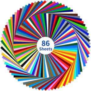 Permanent Adhesive Vinyl Bundle - 86 Pack Vinyl Sheets (12”x12”, Glossy, Matte, Metallic)