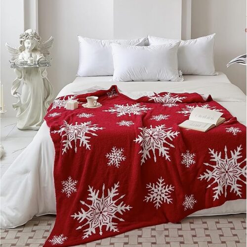 1 Snowflake Red Fluffy Microfiber Knitted Throw Blanket