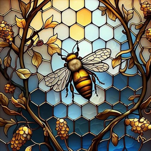5D DIY Diamond Art Kits for Beginners Round Full Drill Diamond Painting for Home Wall Decoration Gift 12×12inch, Stained Glass Bee