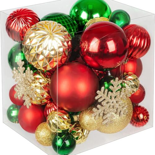 Shatterproof Plastic Christmas Ornaments with 2 Sparkling Snowflakes