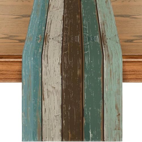 1 Green Retro Rustic Wood Texture Table Runner