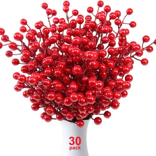 1 30 Pack Artificial Red Berry Stems, 8.2 Inch Christmas Berry Picks