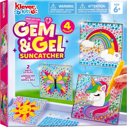 1 4PCS Window Art, 2-in-1 Gems and Gels Suncatcher