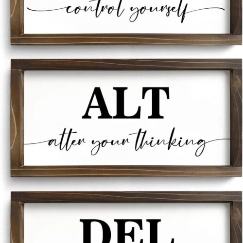 1 Rustic Wooden Office Decor - CTRL ALT DEL Framed Motivational Wall Art, Set of 3 (6"x12"x3)
