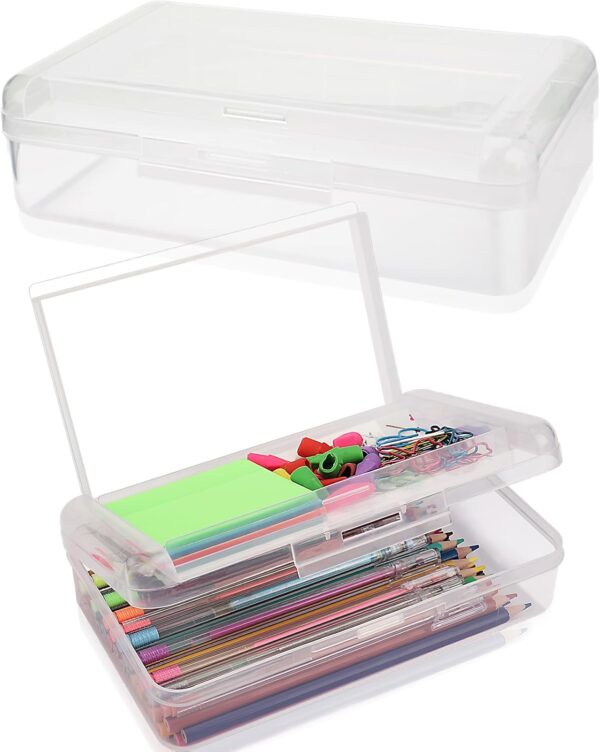 1 PCS Pencil Box,Double Layer Large Capacity Pencil Box,Hard Pencil Case with Snap-tight Lid 1