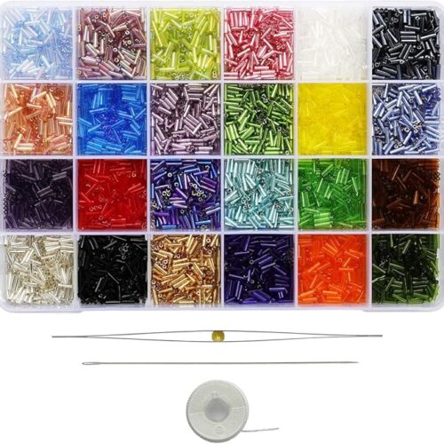 1 6mm Glass Bugle Beads with Beading Needles