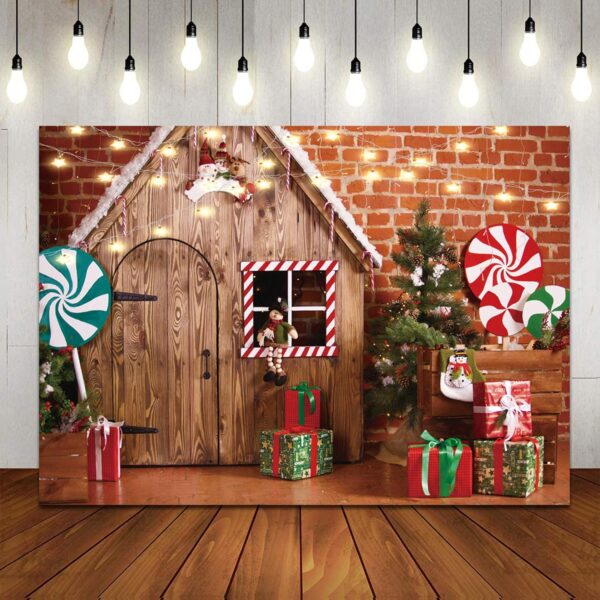 X6ft Christmas Fabric Photography Backdrop Gingerbread House Candy Tree and Gifts for Kids Portrait Photo Studio Booth Photographer Props 119 1