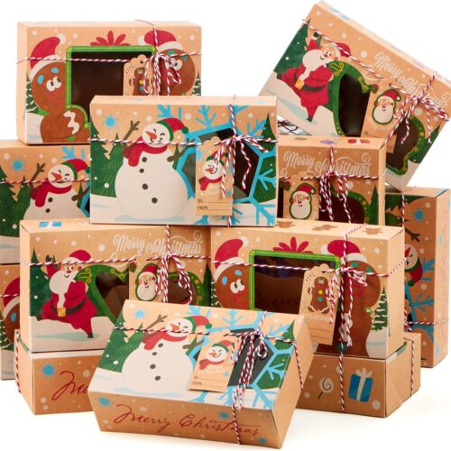 11 24 PCS Christmas Cookie Gift Baking Box 8.75" x 5.75" x 2.75” with Window Auto-Popup for Pastries, Cupcakes, Cookies, Brownies, Donuts Gift-Giving
