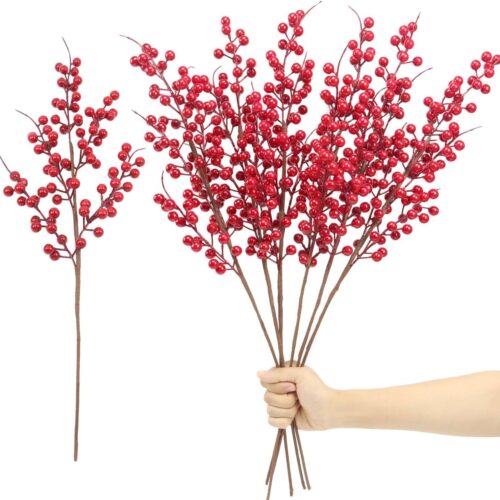 6 Pack Artificial Red Berry Stems 25.2 Inch