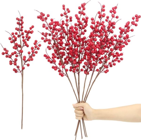 6 Pack Artificial Red Berry Stems 25.2 Inch 1