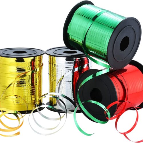 11 880 Yards Christmas Curling Ribbon Silver Red Green Shiny Cibbon Set Balloon String Metal Curly Ribbon for Christmas Gift Wrap Craft Holiday Decoration