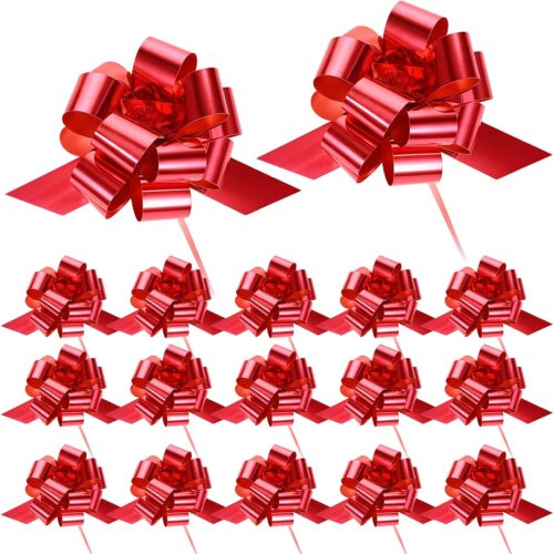 20 Pcs Christmas Pull Bows, 5 Inch Gift Bows with Ribbon Red Large Bows for Gifts Gift Wrapping Supplies Present Bow Gift Bow for Christmas Decor Xmas Wedding Gift Baskets Gift Box(Red)