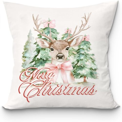 Christmas Reindeer Pillow Covers 18x18, Merry Christmas Pillow Covers for Couch, Reindeer Christmas Decor