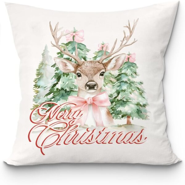 Christmas Reindeer Pillow Covers 18x18, Merry Christmas Pillow Covers for Couch, Reindeer Christmas Decor 1