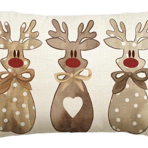 11 Christmas Polka Dot Love Heart Reindeer Throw Pillow Cover, 12 x 20 Inch