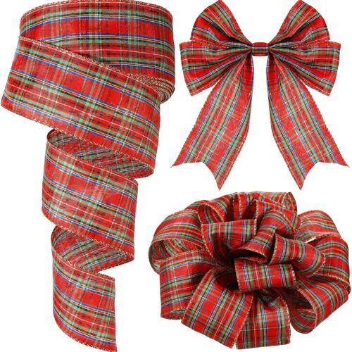 Plaid Christmas Wired Ribbon 2.5 Inches 50 Yard Traditional Red Tartan Plaid Christmas Holiday Ribbon