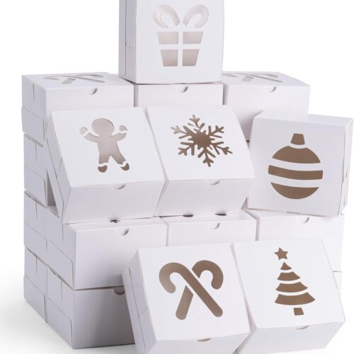 11 36 Pcs Christmas Cookie Boxes, White Treat Boxes with Window 4" x 4" x 2.5" Bakery Gift Wrapping Box for Xmas Holiday Party