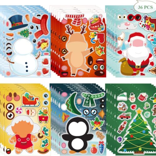 36 PCS Christmas Stickers for Kids Craft Christmas Make Face Party Games Stickeres Favors Xmas Activities Supplies