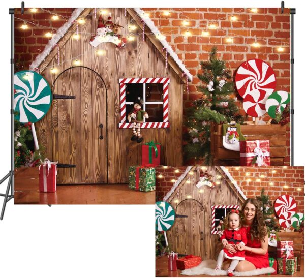 X6ft Christmas Fabric Photography Backdrop Gingerbread House Candy Tree and Gifts for Kids Portrait Photo Studio Booth Photographer Props 119 2