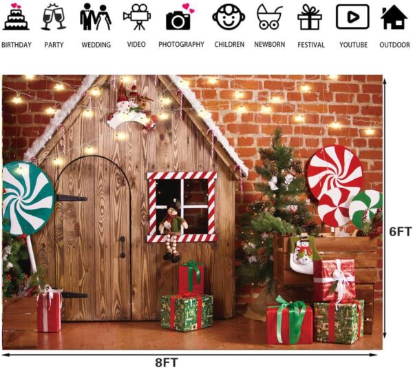 X6ft Christmas Fabric Photography Backdrop Gingerbread House Candy Tree and Gifts for Kids Portrait Photo Studio Booth Photographer Props 119 3
