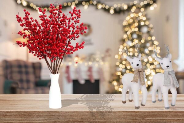 6 Pack Artificial Red Berry Stems 25.2 Inch 4
