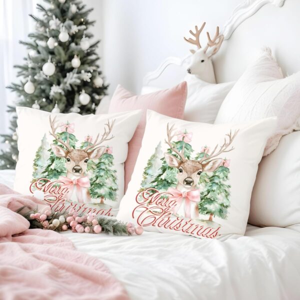 Christmas Reindeer Pillow Covers 18x18, Merry Christmas Pillow Covers for Couch, Reindeer Christmas Decor 3