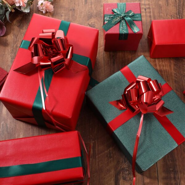 20 Pcs Christmas Pull Bows, 5 Inch Gift Bows with Ribbon Red Large Bows for Gifts Gift Wrapping Supplies Present Bow Gift Bow for Christmas Decor Xmas Wedding Gift Baskets Gift Box(Red) 4
