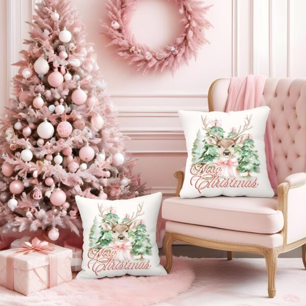 Christmas Reindeer Pillow Covers 18x18, Merry Christmas Pillow Covers for Couch, Reindeer Christmas Decor 4