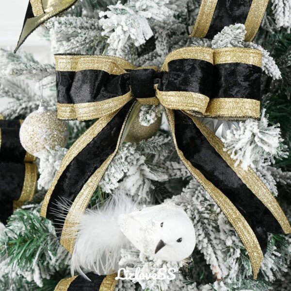 Black and Gold Velvet Wired Ribbon 2.5" X 10 Yards Black Velvet with Gold Glitter Border Stripe Christmas Ribbon for Tree, Wreath Supplies, Garlands Making, Crafts Projects, Home Decor 5