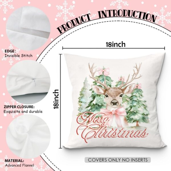 Christmas Reindeer Pillow Covers 18x18, Merry Christmas Pillow Covers for Couch, Reindeer Christmas Decor 5
