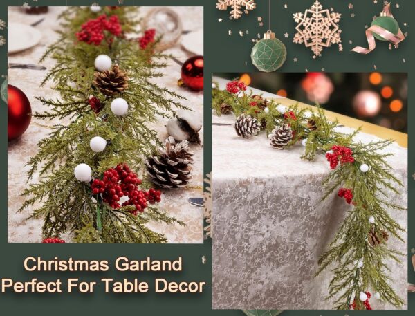 Christmas Garland with Lights, 6FT Artificial Red Berry Xmas Garland and Pinecones, Battery Operated with 20 Globe LEDs 6